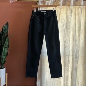 DAZE Daily Driver Slim Straight Jeans High Waist Raw Hem Inked Black NEW Size 26